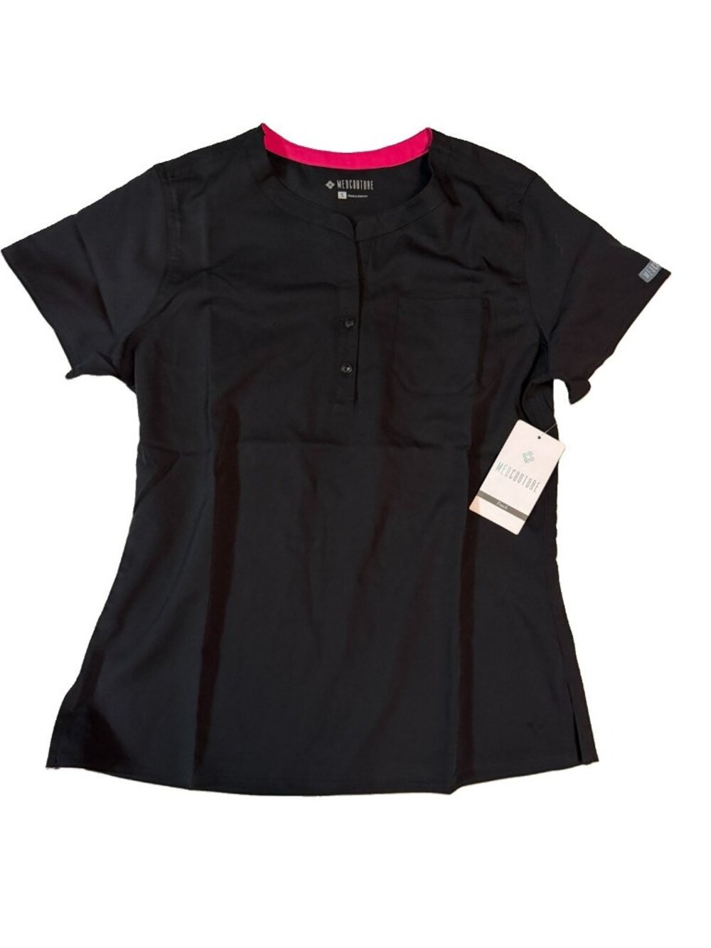 MED COUTURE Touch Button Neck Women's Scrub Top 7479 -Black - SMALL